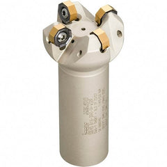 Iscar - 45° Lead Angle, 1.659" Max Cut Diam, 1-1/4" Min Cut Diam, 0.138" Max Depth of Cut, Indexable Chamfer and Angle End Mill - 3 Inserts, ONMU, OXMT, RXMT, SNMU Insert Style, 4" Overall Length, Through Coolant, Straight Shank - Industrial Tool & Supply