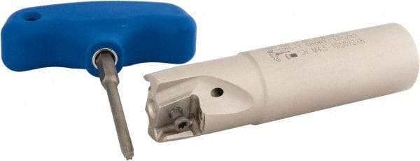 Iscar - 1" Cut Diam, 0.49" Max Depth of Cut, 1" Shank Diam, 4" OAL, Indexable Square Shoulder Helical End Mill - T490 LN.T 1306 Inserts, Weldon Shank, 90° Lead Angle, Through Coolant, Series Helitang - Industrial Tool & Supply