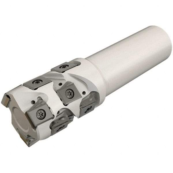 Iscar - 40mm Cut Diam, 48mm Max Depth of Cut, 32mm Shank Diam, 125mm OAL, Indexable Square Shoulder End Mill - T490 LN.T 1306 Inserts, Weldon Shank, 90° Lead Angle, Through Coolant, Series Helitang - Industrial Tool & Supply