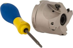 Iscar - 4 Inserts, 2" Cut Diam, 3/4" Arbor Diam, 0.315" Max Depth of Cut, Indexable Square-Shoulder Face Mill - 0/90° Lead Angle, 1.57" High, HM390 TPKT 1003 Insert Compatibility, Through Coolant, Series HeliIQMill - Industrial Tool & Supply