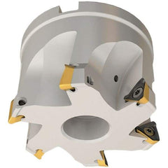 Iscar - 7 Inserts, 63mm Cut Diam, 27mm Arbor Diam, 8mm Max Depth of Cut, Indexable Square-Shoulder Face Mill - 0/90° Lead Angle, 45mm High, HM390 TPKT 1003 Insert Compatibility, Through Coolant, Series HeliIQMill - Industrial Tool & Supply
