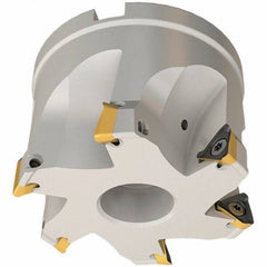 Iscar - 6 Inserts, 63mm Cut Diam, 27mm Arbor Diam, 8mm Max Depth of Cut, Indexable Square-Shoulder Face Mill - 0/90° Lead Angle, 45mm High, HM390 TPKT 1003 Insert Compatibility, Through Coolant, Series HeliIQMill - Industrial Tool & Supply