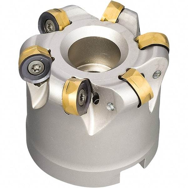 Iscar - 50mm Cut Diam, 7.5mm Max Depth, 22mm Arbor Hole, 7 Inserts, H400 RNHU Insert Style, Indexable Copy Face Mill - H400 FR-10 Cutter Style, 40mm High, Through Coolant, Series Heliquad - Industrial Tool & Supply
