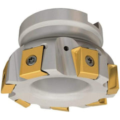 Iscar - 6 Inserts, 100mm Cut Diam, 32mm Arbor Diam, 16mm Max Depth of Cut, Indexable Square-Shoulder Face Mill - 0/90° Lead Angle, 50mm High, T490 LN.T 1607 Insert Compatibility, Through Coolant, Series Helitang - Industrial Tool & Supply