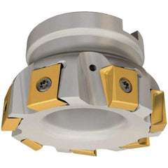 Iscar - 6 Inserts, 63mm Cut Diam, 27mm Arbor Diam, 16mm Max Depth of Cut, Indexable Square-Shoulder Face Mill - 0/90° Lead Angle, 45mm High, T490 LN.T 1607 Insert Compatibility, Through Coolant, Series Helitang - Industrial Tool & Supply