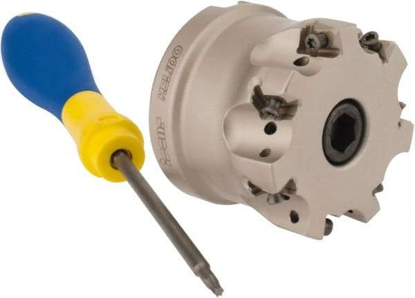 Iscar - 7 Inserts, 2" Cut Diam, 3/4" Arbor Diam, 0.315" Max Depth of Cut, Indexable Square-Shoulder Face Mill - 0/90° Lead Angle, 1.57" High, H490 AN.X 09 Insert Compatibility, Through Coolant, Series Helido - Industrial Tool & Supply