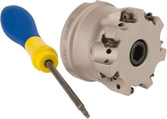 Iscar - 7 Inserts, 2" Cut Diam, 3/4" Arbor Diam, 0.315" Max Depth of Cut, Indexable Square-Shoulder Face Mill - 0/90° Lead Angle, 1.57" High, H490 AN.X 09 Insert Compatibility, Through Coolant, Series Helido - Industrial Tool & Supply