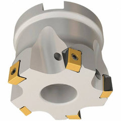 Iscar - 5 Inserts, 50mm Cut Diam, 22mm Arbor Diam, 8mm Max Depth of Cut, Indexable Square-Shoulder Face Mill - 0/90° Lead Angle, 40mm High, T490 LN.T 0804 Insert Compatibility, Through Coolant, Series Helitang - Industrial Tool & Supply