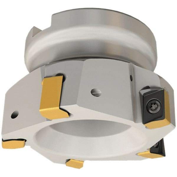 Iscar - 7 Inserts, 80mm Cut Diam, 27mm Arbor Diam, 12mm Max Depth of Cut, Indexable Square-Shoulder Face Mill - 0/90° Lead Angle, 50mm High, H490 AN.X 12 Insert Compatibility, Through Coolant, Series Helido - Industrial Tool & Supply