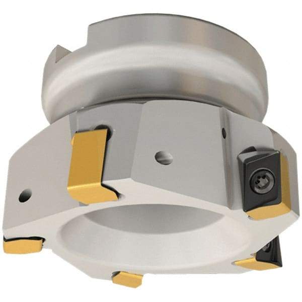 Iscar - 3 Inserts, 50mm Cut Diam, 22mm Arbor Diam, 12mm Max Depth of Cut, Indexable Square-Shoulder Face Mill - 0/90° Lead Angle, 40mm High, H490 AN.X 12 Insert Compatibility, Through Coolant, Series Helido - Industrial Tool & Supply