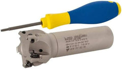 Iscar - 1-1/2" Cut Diam, 0.315" Max Depth of Cut, 1" Shank Diam, 4" OAL, Indexable Square Shoulder Helical End Mill - HM390 TPKT 1003 Inserts, Weldon Shank, 90° Lead Angle, Through Coolant, Series HeliIQMill - Industrial Tool & Supply