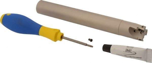 Iscar - 1" Cut Diam, 0.315" Max Depth of Cut, 1" Shank Diam, 7.87" OAL, Indexable Square Shoulder Helical End Mill - HM390 TPKT 1003 Inserts, Cylindrical Shank, 90° Lead Angle, Through Coolant, Series HeliIQMill - Industrial Tool & Supply