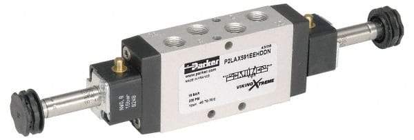 Parker - 1/8" NPT Port, Double Solenoid, 2 Position Valveless Coil, Aluminum Solenoid Valve - Normally Open Through Ports 1 & 2, 232 Max PSI, Buna-N Seal - Industrial Tool & Supply