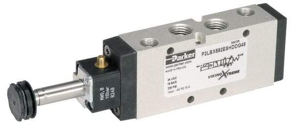 Parker - 1/4" NPT Port, Single Solenoid, 2 Position Valveless Coil, Aluminum Solenoid Valve - Normally Open Through Ports 1 & 2, 232 Max PSI, Buna-N Seal - Industrial Tool & Supply
