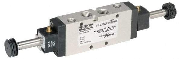 Parker - 3/8" NPT Port, Double Solenoid, 2 Position Valveless Coil, Aluminum Solenoid Valve - Normally Open Through Ports 1 & 2, 232 Max PSI, Buna-N Seal - Industrial Tool & Supply
