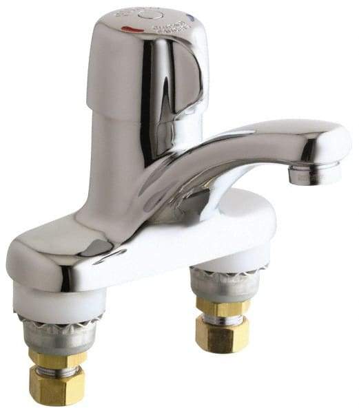 Chicago Faucets - Round Handle, Deck Mounted Bathroom Faucet - One Handle, No Drain, Standard Spout - Industrial Tool & Supply
