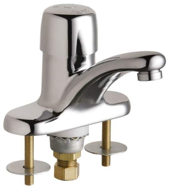 Chicago Faucets - Round Handle, Deck Mounted Bathroom Faucet - One Handle, No Drain, Standard Spout - Industrial Tool & Supply