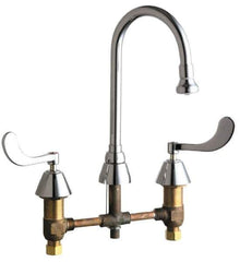 Chicago Faucets - Wrist Blade Handle, Wide Spread Bathroom Faucet - Two Handle, No Drain, Gooseneck Spout - Industrial Tool & Supply
