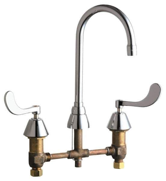 Chicago Faucets - Wrist Blade Handle, Wide Spread Bathroom Faucet - Two Handle, No Drain, Gooseneck Spout - Industrial Tool & Supply
