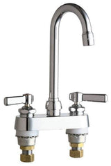 Chicago Faucets - Lever Handle, Deck Mounted Bathroom Faucet - Two Handle, No Drain, Gooseneck Spout - Industrial Tool & Supply