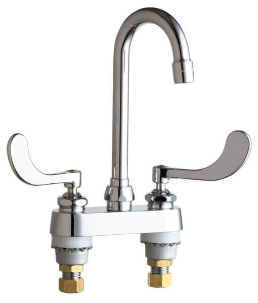 Chicago Faucets - Wrist Blade Handle, Deck Mounted Bathroom Faucet - Two Handle, Educational and Healthcare Drain, Gooseneck Spout - Industrial Tool & Supply