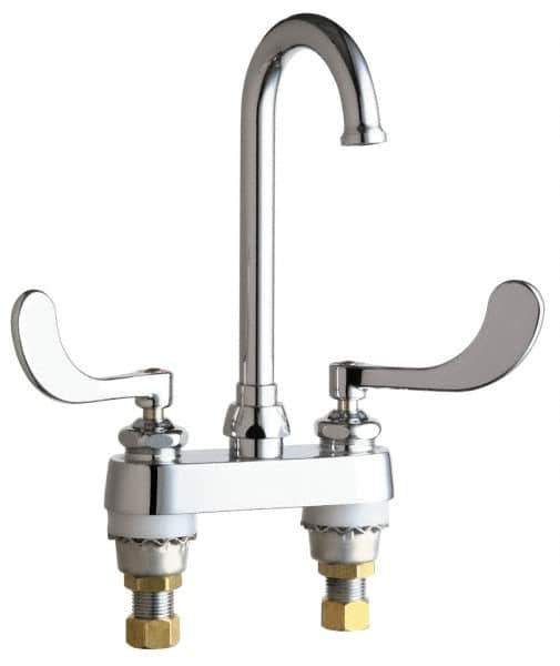 Chicago Faucets - Wrist Blade Handle, Deck Mounted Bathroom Faucet - Two Handle, No Drain, Gooseneck Spout - Industrial Tool & Supply