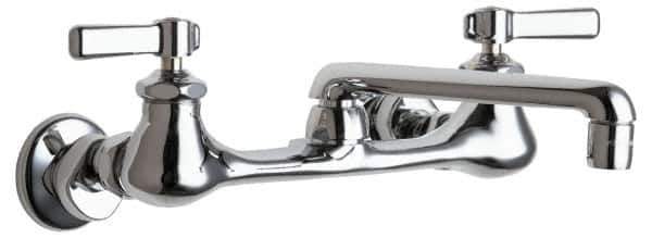 Chicago Faucets - Wall Mount, Swing Spout Service Sink Faucet - Two Handle, Lever Handle, 6 Cast Spout, No Drain - Industrial Tool & Supply
