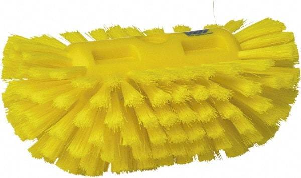 Vikan - 1-1/2" Bristle Length, Polyester Utility Scrub Brush - 5-1/2" Wide Head, 8" OAL, European Threaded Handle, Yellow, Polypropylene Block - Industrial Tool & Supply