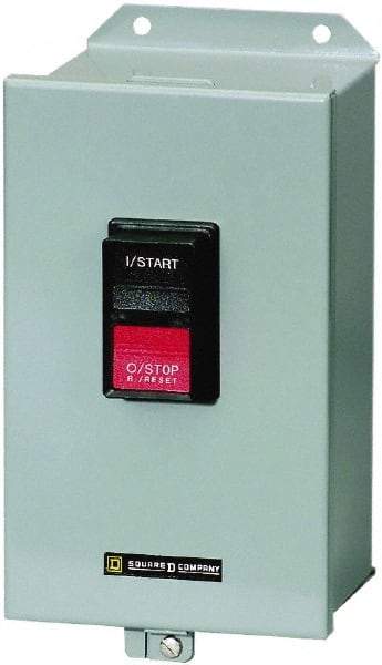 Square D - 2 Poles, 27 Amp, M-1 NEMA, Enclosed Pushbutton Manual Motor Starter - 2 hp at 115 VAC & 3 hp at 230 VAC, CSA, NEMA 12 & UL Listed - Industrial Tool & Supply