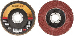 3M - 40 Grit, 4-1/2" Disc Diam, 7/8" Center Hole, Type 27 Ceramic Flap Disc - 13,300 Max RPM, Cloth Backing, Arbor Attaching System, Coated - Industrial Tool & Supply