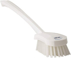 Vikan - 1.3" Bristle Length, Polyester Scrub Brush - 4" Long x 2-3/4" Wide Head, 15-3/4" OAL, White, Polypropylene Block - Industrial Tool & Supply