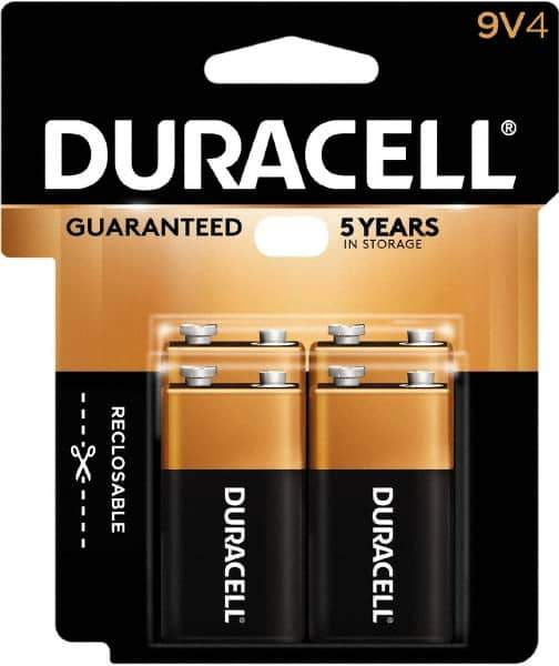 Duracell - Size 9V, Alkaline, 4 Pack, Standard Battery - 9 Volts, Snap Terminal - Industrial Tool & Supply