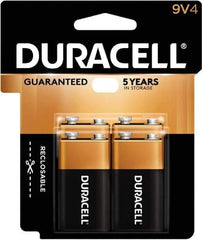 Duracell - Size 9V, Alkaline, 4 Pack, Standard Battery - 9 Volts, Snap Terminal - Industrial Tool & Supply