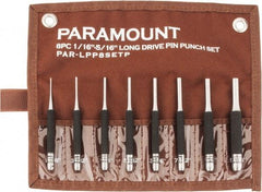 Paramount - 8 Piece, 1/16 to 5/16", Pin Punch Set - Round Shank, Comes in Canvas Roll - Industrial Tool & Supply
