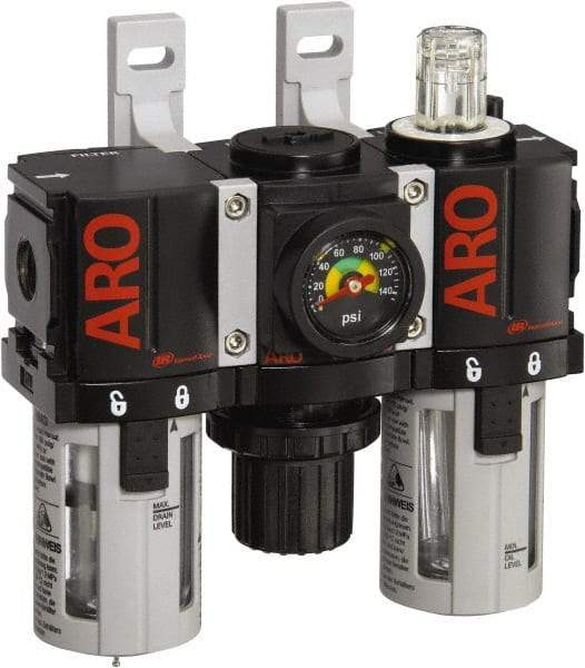 ARO/Ingersoll-Rand - 1/8" NPT Port Miniature 3 Piece Filter-Regulator-Lubricator FRL Unit - Polycarbonate Bowl, 34 SCFM, 150 Max psi, 5" High x 4.724" Long, Manual Drain - Industrial Tool & Supply