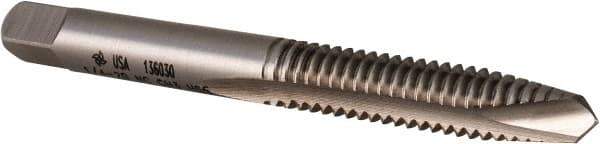 Made in USA - 1/4-20 UNC, 2 Flute, Bright Finish, High Speed Steel Spiral Point Tap - Plug Chamfer, Right Hand Thread, 2-1/2" OAL, 1" Thread Length, 0.255" Shank Diam, 3B Class of Fit - Exact Industrial Supply