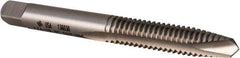 Made in USA - 1/4-20 UNC, 2 Flute, Bright Finish, High Speed Steel Spiral Point Tap - Plug Chamfer, Right Hand Thread, 2-1/2" OAL, 1" Thread Length, 0.255" Shank Diam, 3B Class of Fit - Exact Industrial Supply