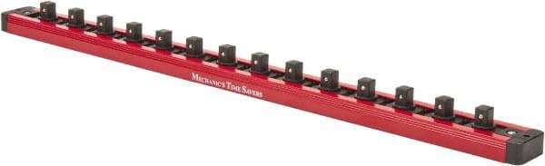 Value Collection - 12 Piece Capacity Magnetic Locking Socket Holder - 3/8" Drive, Red - Industrial Tool & Supply