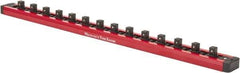 Value Collection - 12 Piece Capacity Magnetic Locking Socket Holder - 3/8" Drive, Red - Industrial Tool & Supply