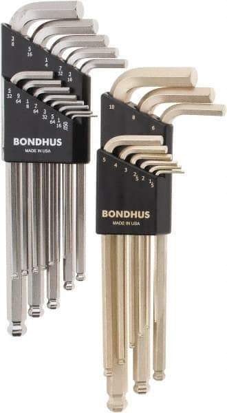 Bondhus - 22 Piece L-Key Combo Hex Key Set - Hex Range 0.05 to 3/8" - Industrial Tool & Supply
