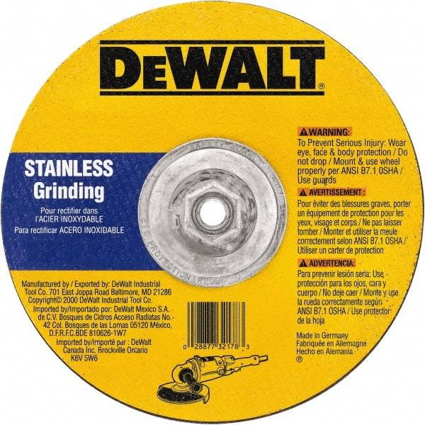 DeWALT - 30 Grit, 9" Wheel Diam, 1/8" Wheel Thickness, Type 27 Depressed Center Wheel - Aluminum Oxide, 6,600 Max RPM, Compatible with Angle Grinder - Industrial Tool & Supply
