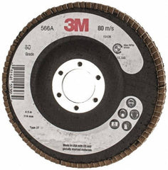 3M - 80 Grit, 4-1/2" Disc Diam, Type 27 Flap Disc - Cloth Backing, Arbor Attaching System - Industrial Tool & Supply