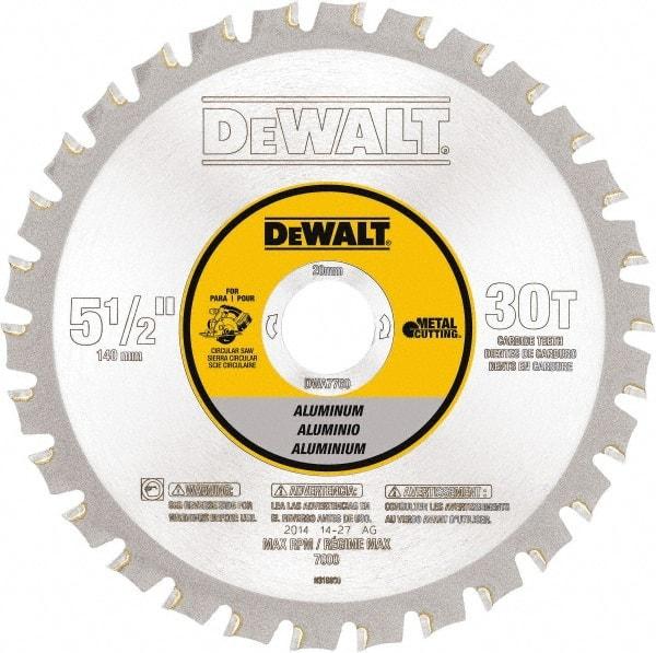 DeWALT - 5-1/2" Diam, 25/32" Arbor Hole Diam, 30 Tooth Wet & Dry Cut Saw Blade - Steel, Crosscutting Action, Standard Round Arbor - Industrial Tool & Supply