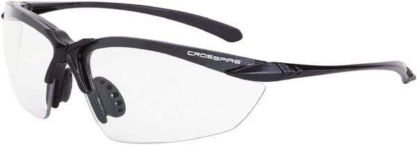 CrossFire - Clear Lenses, Frameless Safety Glasses - Scratch Resistant, Black Polycarbonate Frame, Size Universal, Wrap Around - Industrial Tool & Supply