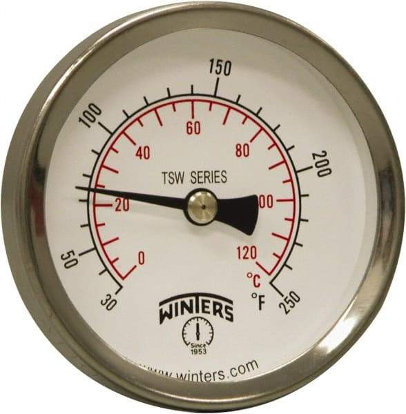 Winters - 30 to 250°F, Industrial Thermometer with Standard Thermowell - 1 Inch Immersion Length, 1.61 Inch Stem Length, 2 Inch Long, 1/2 Inch Thread - Industrial Tool & Supply