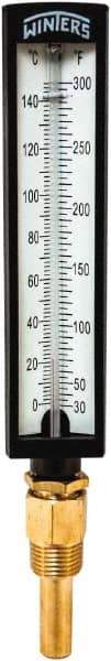Winters - 30 to 300°F, Industrial Thermometer with Standard Thermowell - 2 Inch Immersion Length, 1.825 Inch Stem Length, 10 Inch Long, 1/2 Inch Thread - Industrial Tool & Supply