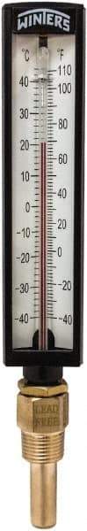 Winters - -40 to 110°F, Industrial Thermometer with Standard Thermowell - 2 Inch Immersion Length, 1.825 Inch Stem Length, 10 Inch Long, 1/2 Inch Thread - Industrial Tool & Supply