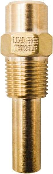 Winters - 2 Inch Overall Length, 1/2 Inch Thread, Brass Thermowell - 1.4 Inch Insertion Length - Industrial Tool & Supply