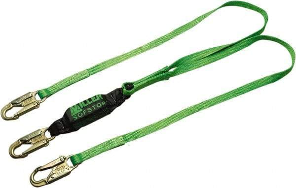 Miller - 6' Long, 310 Lb Capacity, 2 Leg Locking Snap Hook Harness Lanyard - Webbing, Locking Snap Hook Anchorage Connection - Industrial Tool & Supply