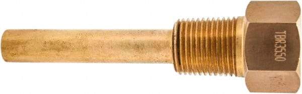 Winters - 4-1/2 Inch Overall Length, 1/2 Inch Thread, Brass Thermowell - 2-1/2 Inch Insertion Length - Industrial Tool & Supply